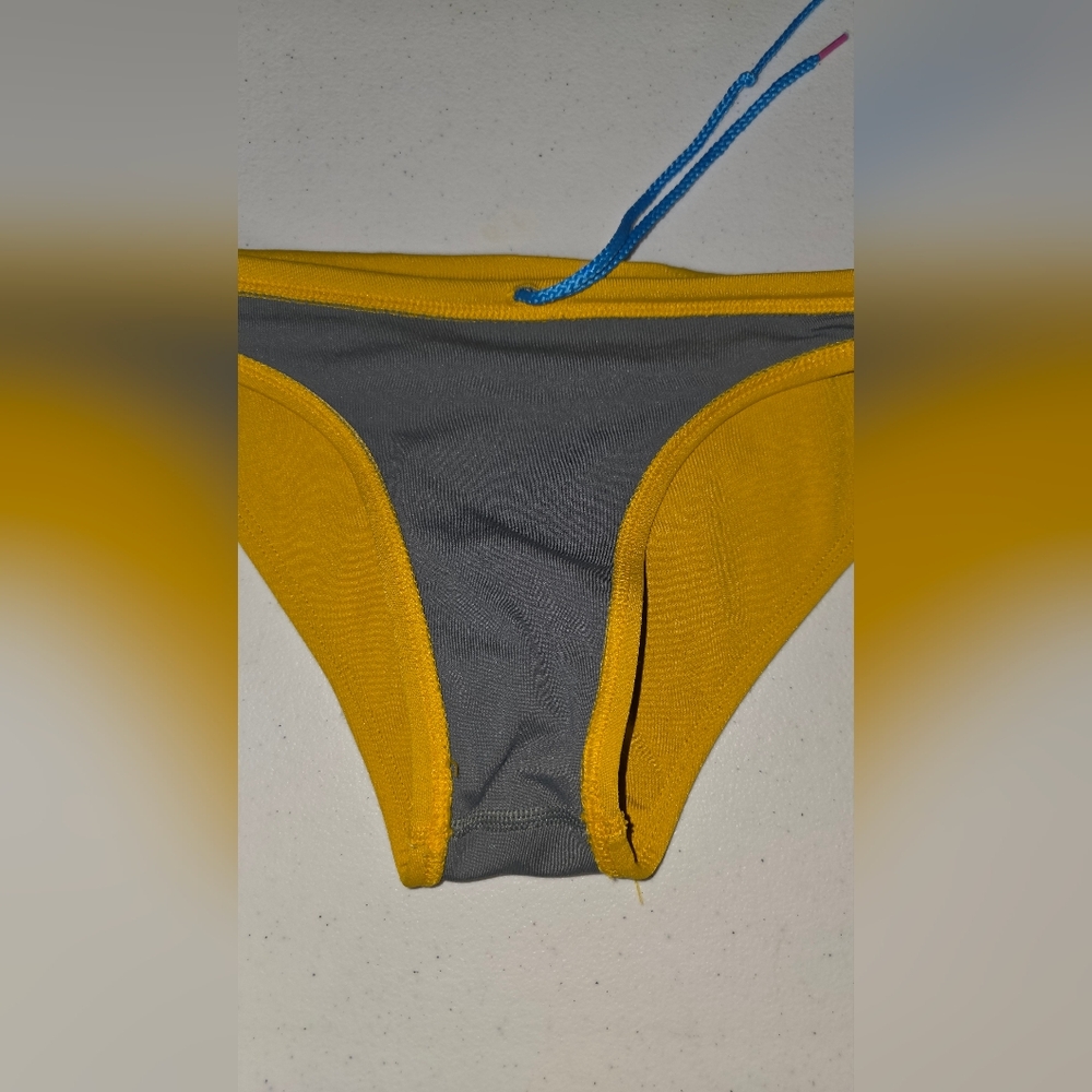 Jolyn Clothing MIDL Yellow Active Bikini Bottom Black Logo Patch Drawstring Sz S - Picture 8 of 16